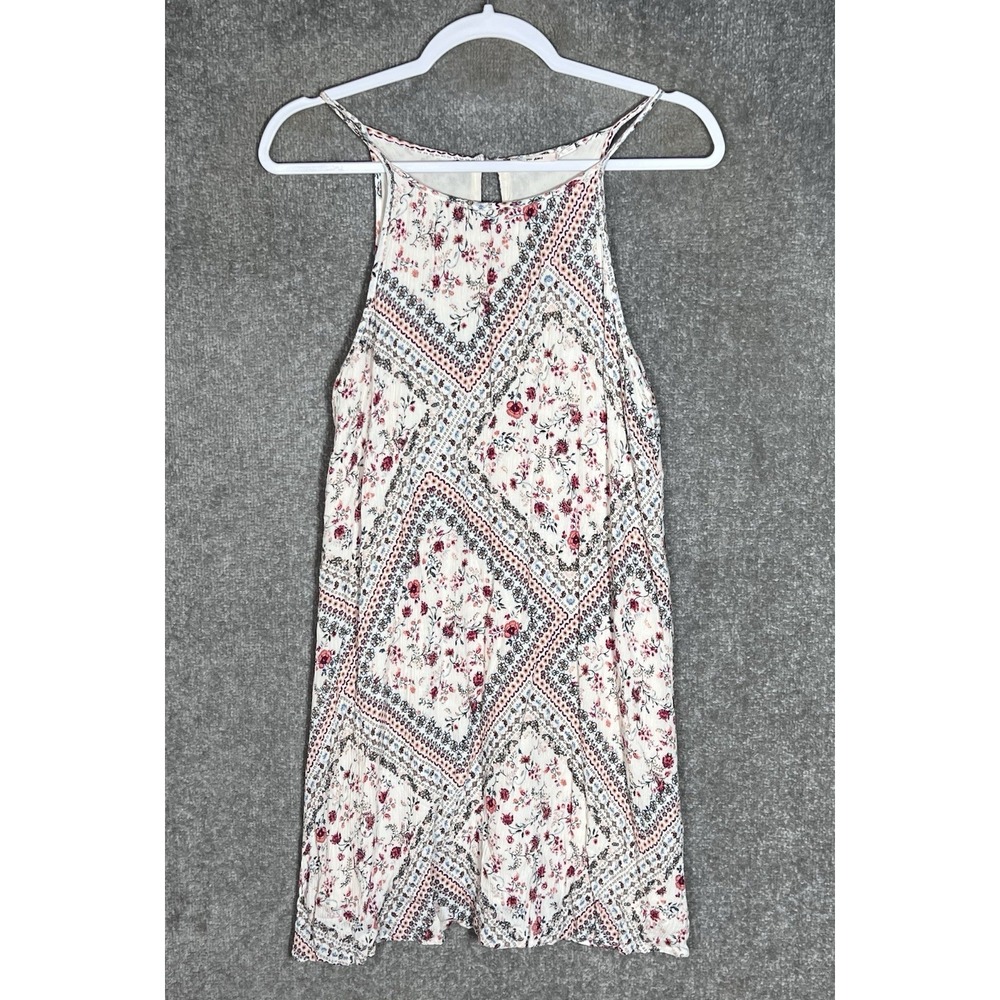 Francescas Mi Ami Crinkle Mini Dress Womens Size Large Patchwork Floral Rayon